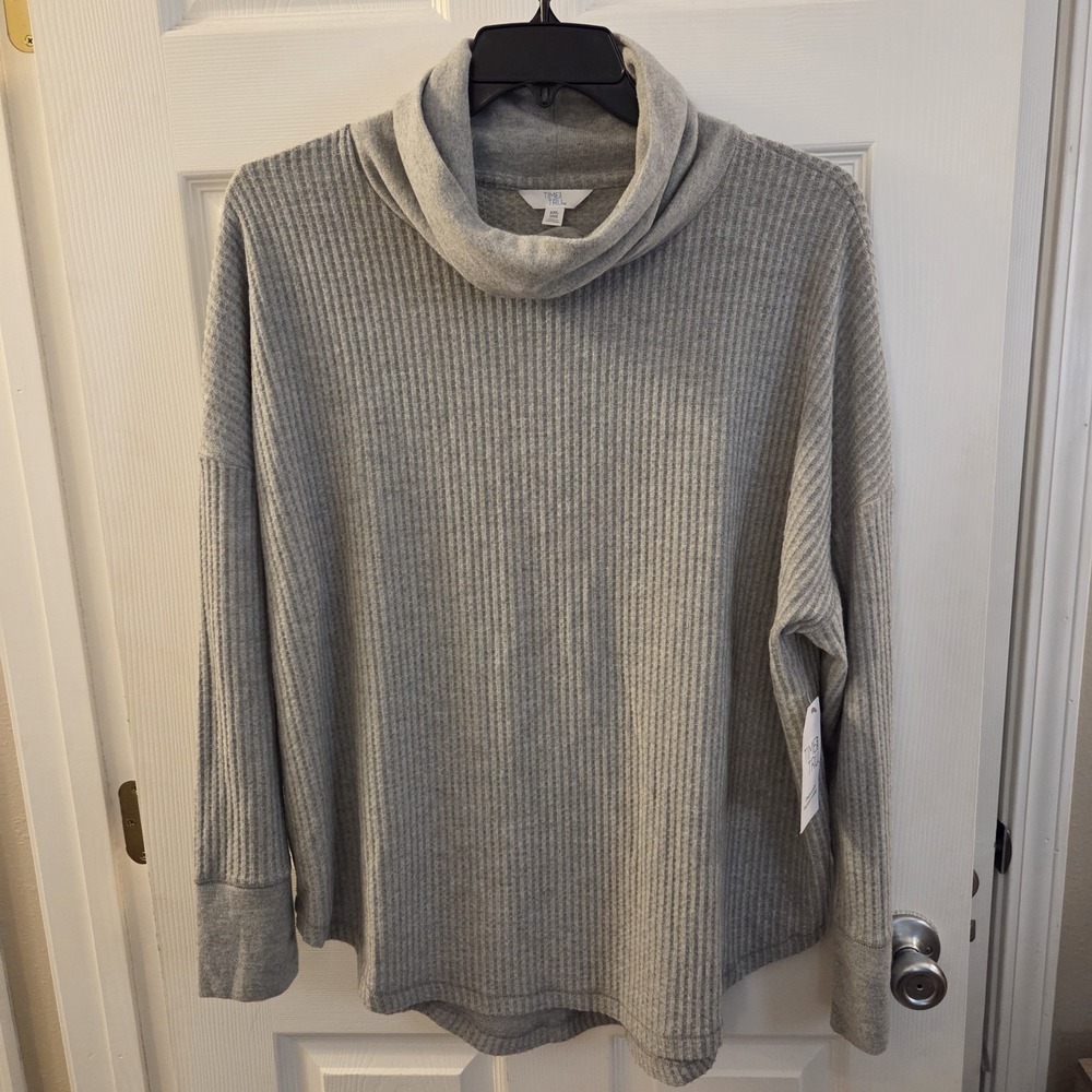 Time and Tru XXL cowl neck waffle knit gray tunic top NWT casual comfy everyday